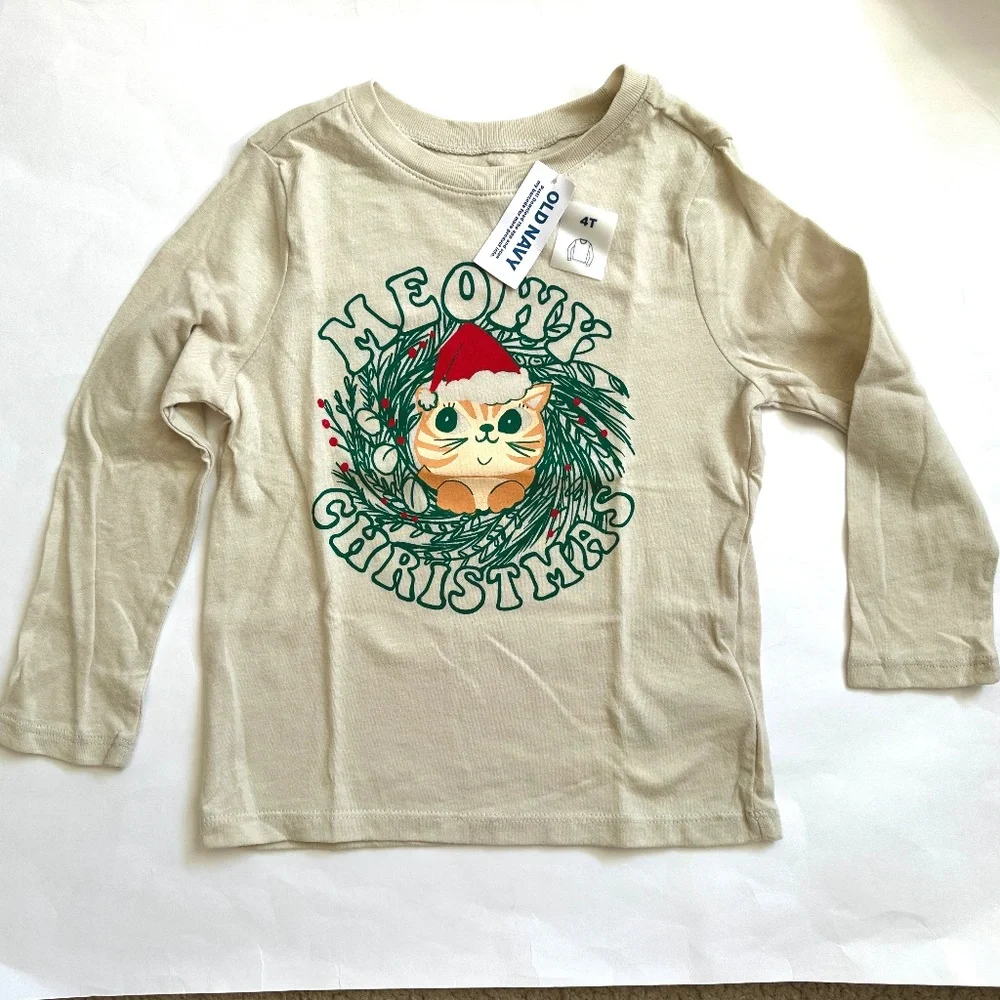 NWT Old Navy Meowy Christmas Cat Shirt Toddlers 4T